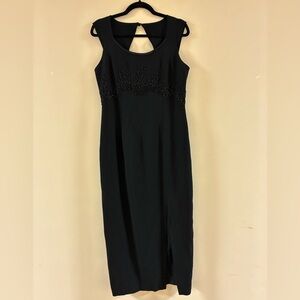 Carole Little Black Beaded Waist Maxi Dress Size 12 Formal Evening